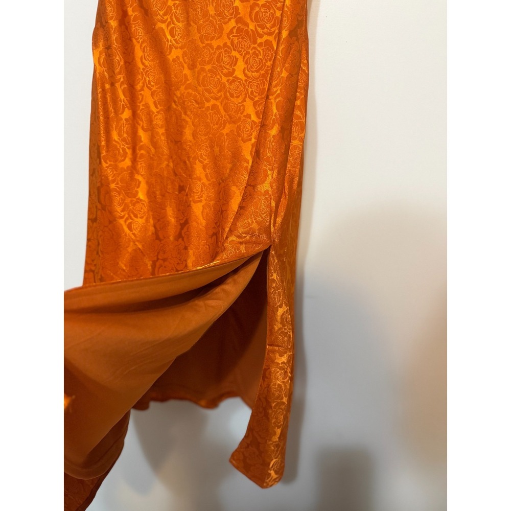 Lulus Orange Rose Jacquard Satin Slip Dress XL Cowl Neck Coquette Fairycore Midi - Picture 4 of 10